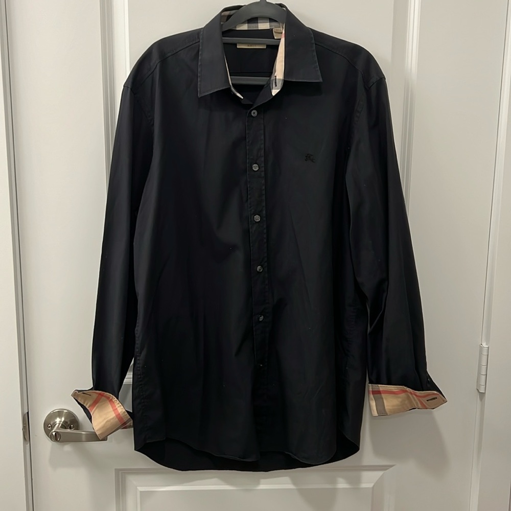 Men’s Black Burberry Long Sleeve Button Down Dress Shirt
